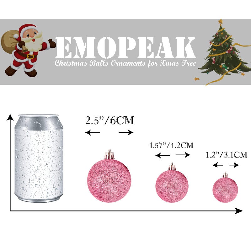Emopeak 24Pcs Christmas Balls Ornaments for Xmas Christmas Tree - 4 Style Shatterproof Christmas Tree Decorations Hanging Ball for Holiday Wedding Party Decoration (Pink, 1.3"/3.2CM) - Image 4